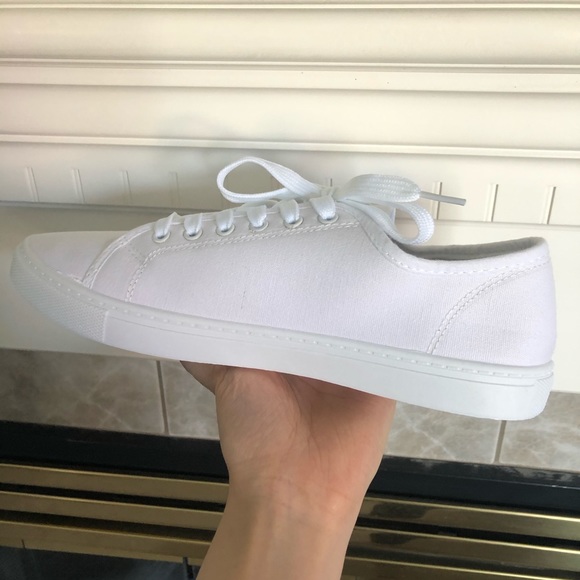 White Canvas Lace-up Sneakers - Picture 4 of 5